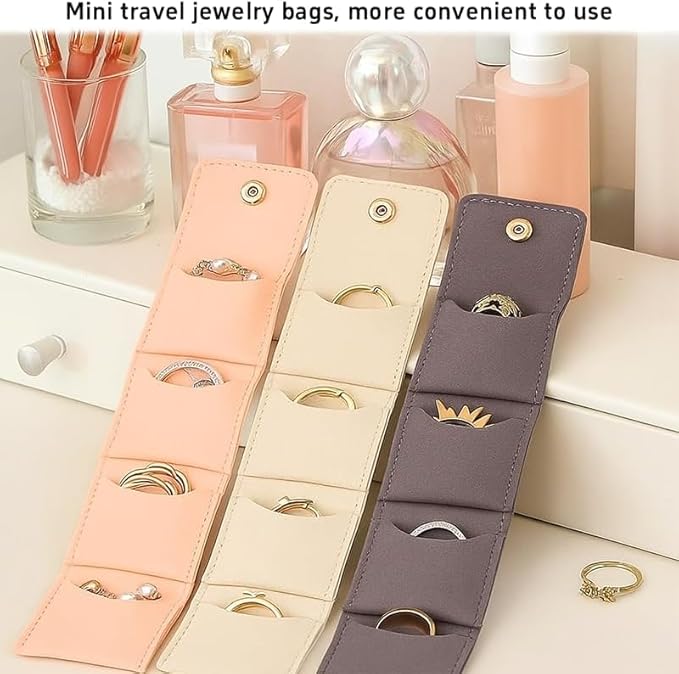 3Pcs Mini Travel Jewelry Bag with Buckle,Small Travel Jewelry Organizer Case,Foldable Jewelry Roll for Journey Rings, Necklaces, Earrings, Bracelets-Lightweight Jewelry Storage Organizer