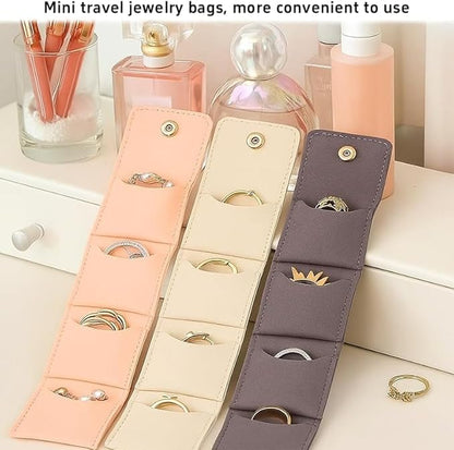 3Pcs Mini Travel Jewelry Bag with Buckle,Small Travel Jewelry Organizer Case,Foldable Jewelry Roll for Journey Rings, Necklaces, Earrings, Bracelets-Lightweight Jewelry Storage Organizer