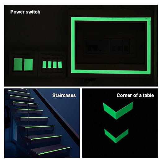 BOMEI PACK Glow in Dark Tape Fluorescent Luminous Tape 1 Pack 1in x 33ft-Bright,Rechargeable,Durable for Indoors and Outdoors Design of DIY Craft Pattern,Creative Decoration,Night time Decorations.