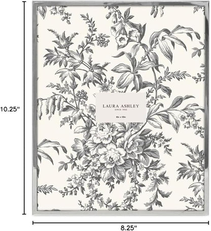 Laura Ashley 8x10 Silver Flat Metal Picture Frame (Vertical & Horizontal) w/Two-Way Easel Stand, Black Velvet Backing, Wall-Mountable, Made for Tabletop, Desk, Wall Display, Home Décor (8x10, Silver)