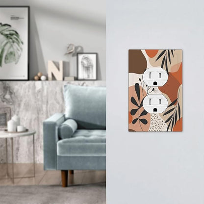Outlet Covers Boho Botanical Orange Green Beige Minimalist 1 Gang Duplex Wall Plate Decorative Switch Plates Electrical Receptacle Faceplate Light Switch Cover for Bedroom living Room Decor