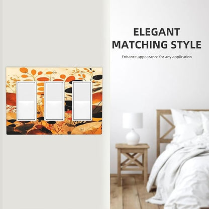 Light Switch Covers Boho Warm Colorful Plant Leaves 3 Gang Rocker Electrical GFCI Decorative Triple Outlet Wall Plate Cover Switchplate for Bedroom living Room Decor