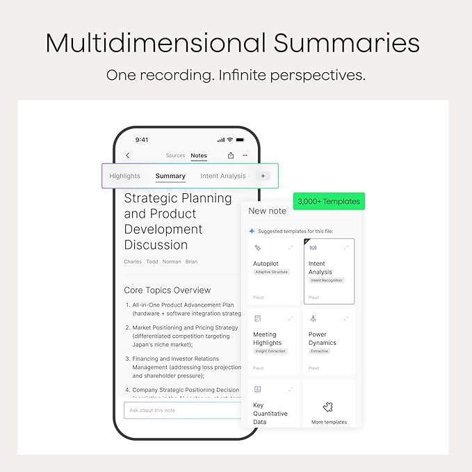 Plaud Note AI Voice Recorder, Voice Recorder w/Case, App Control, AI Transcribe & Summarize, Support 112 Languages, 64GB, Audio Recorder for Lectures, Meetings, Calls, Silver, Non-Pro Version