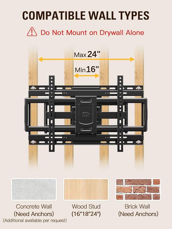 Mounting Dream Sliding TV Wall Mount for 42-86" TVs, Full Motion Articulating Dual Arms, Easy TV Centering, Max VESA 600x400mm, 132 lbs, MD2198