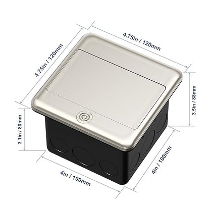 KYHSHJ Pop Up Floor Electrical Outlet Box Kit，20 Amp Stainless Steel TR Tamper-Resistant Duplex Receptacle Outlet， Corrosive Resistant Hardware，ETL Listed, Stainless Steel Color