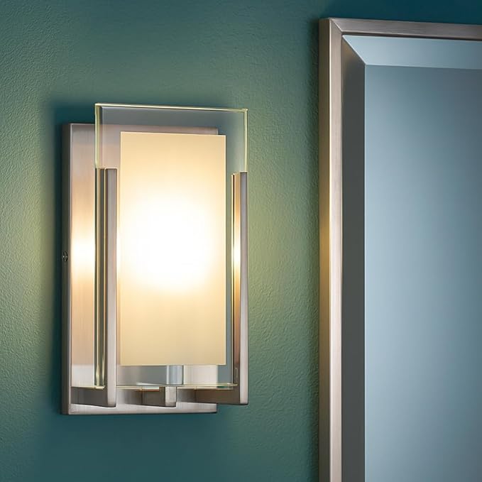 Hinkley Latitude Small Single Light Bath Vanity Sconce - Modern, Inside Etched Clear Glass Panel, Bulb Included - Chrome Finish