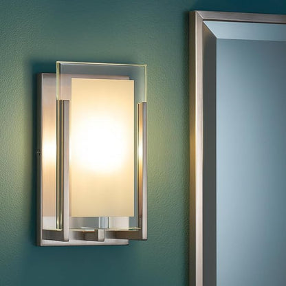 Hinkley Latitude Small Single Light Bath Vanity Sconce - Modern, Inside Etched Clear Glass Panel, Bulb Included - Chrome Finish