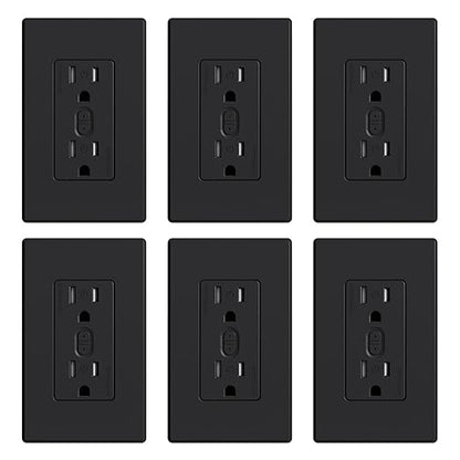 ELEGRP Smart in-Wall Outlet, 2.4GHz Wi-Fi Smart Receptacle Compatible with Alexa and Google Assistant, Tamper Resistant, 2 Individually Controlled Outlets, No Hub Required, UL Listed, Black, 6 Pack