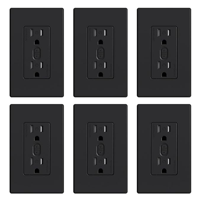 ELEGRP Smart Plug, Smart in-Wall Outlet Compatible with Alexa and Google Assistant, 2.4GHz Wi-Fi Smart Receptacle with Energy Monitoring, No Hub Required, UL Listed, Black, 6 Pack