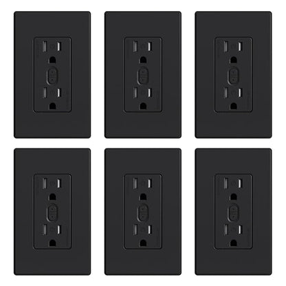 ELEGRP Smart Plug, Smart in-Wall Outlet Compatible with Alexa and Google Assistant, 2.4GHz Wi-Fi Smart Receptacle with Energy Monitoring, No Hub Required, UL Listed, Black, 6 Pack
