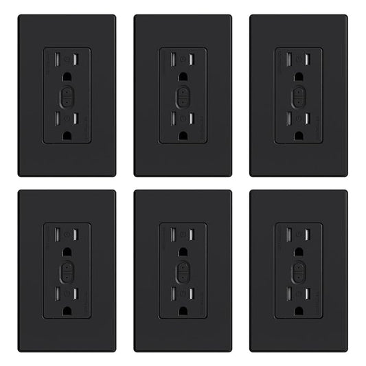 ELEGRP Smart Plug, Smart in-Wall Outlet Compatible with Alexa and Google Assistant, 2.4GHz Wi-Fi Smart Receptacle with Energy Monitoring, No Hub Required, UL Listed, Black, 6 Pack