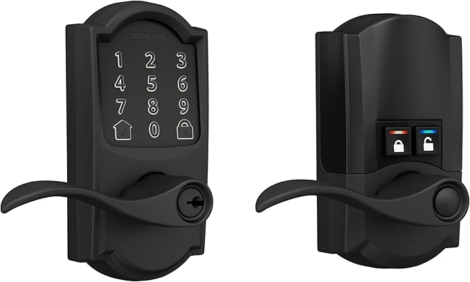 Schlage FE789WB CAM 622 Acc Encode WiFi Accent Lever Smart Lock, Keyless Entry Touchscreen Door Lock with Camelot Trim, Matte Black