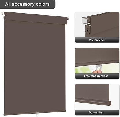 LazBlinds No Drill Blinds for Indoor Windows, Blackout Roller Shades, Cordless Window Blackout Blinds, Thermal Insulated Fabric UV Protection for Home and Office, 34" W x 48" H, Dark Coffee