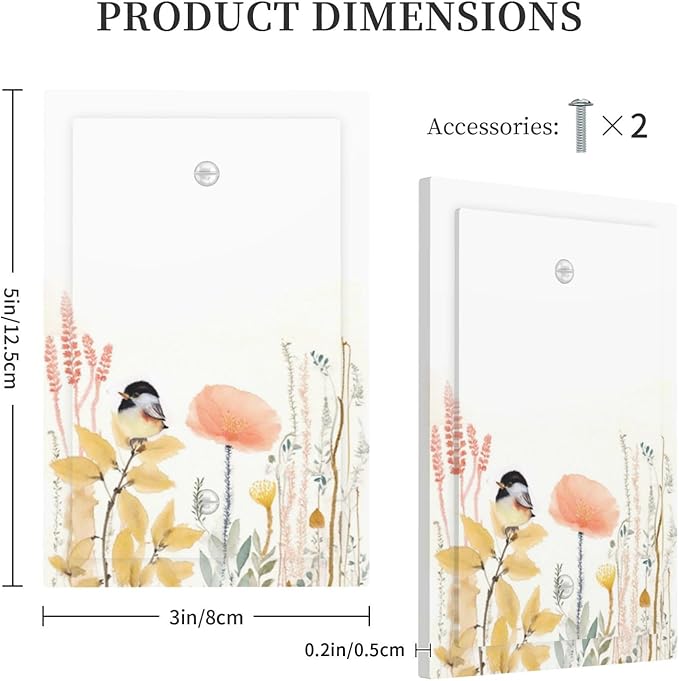 Light Switch Cover Plate Colorful Floral Watercolour Cuddly Bird 1 Gang No Device Blank Electrical Wall Plates Faceplate Decorative Switch Plate For Bed Room Living Room Decor