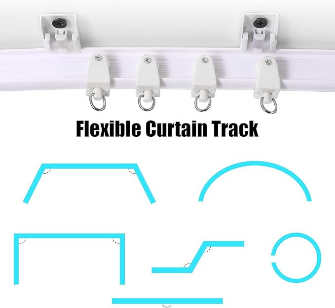 Jetec Curtain Tracks Ceiling Flexible Curtain Track Bendable Rail Curved Wall Mounted for Living Room Bedroom Divider Rod RV(20 Meter/ 65.6 Feet,White)