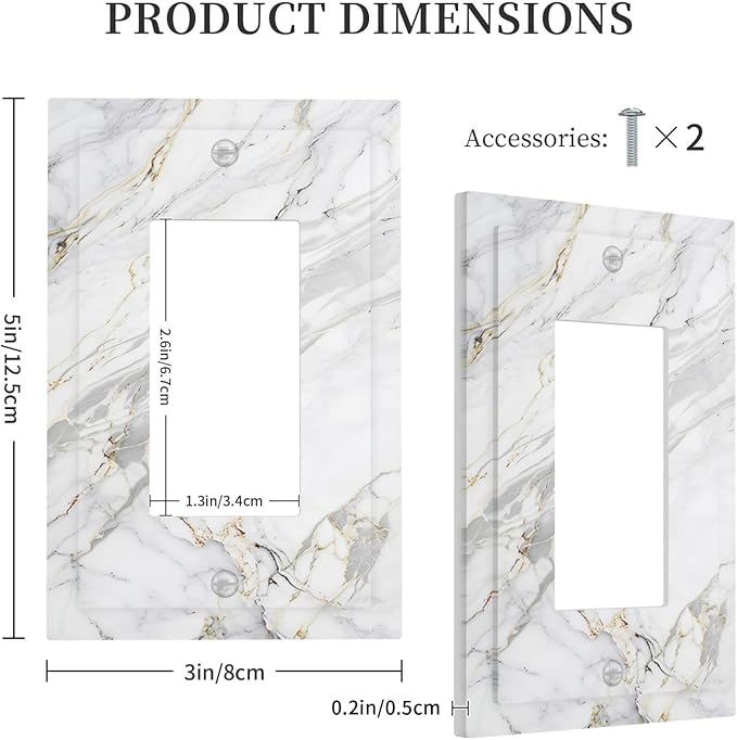Decorative Outlet Covers Gray Gold Marble Abstract Modern Luxury 1 Gang Single Rocker Light Switch Cover Plate GFCI Wall Plates Electrical Switch Plate Cover for Bedroom Home Decor
