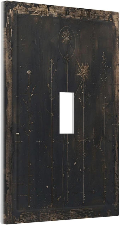 Decorative Light Switch Cover Plate Black And White Dandelion Art Vintage Wood Grain 1 Gang Single Toggle Wall Plate Electrical Outlet Covers Decorate Switch Plate Cover for Farmhouse Cabin Decor