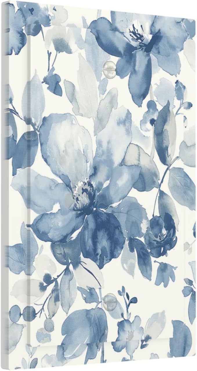 Light Switch Cover Plate Blue Watercolor Floral 1 Gang No Device Blank Electrical Wall Plates Faceplate Decorative Switch Plate for Bedroom Bathroom Decor