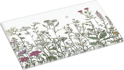 Vintage Herbs Wildflowers Plant Floral Light Switch Covers Quad Toggle Electrical Faceplate 4 Gang Wall Plate Decorative Switch Plates For Bed Room Home Decor