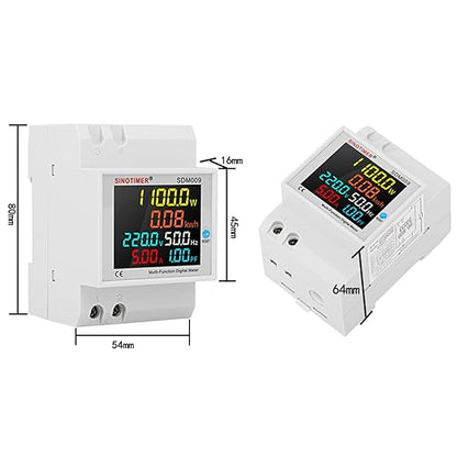 6IN1 Single Phase Energy Meter Din Rail Electricity Usage Monitor AC 40-300V 100A Voltmeter Ammeter Watt Kwh Frequency Power Meter Built-in CT 110V