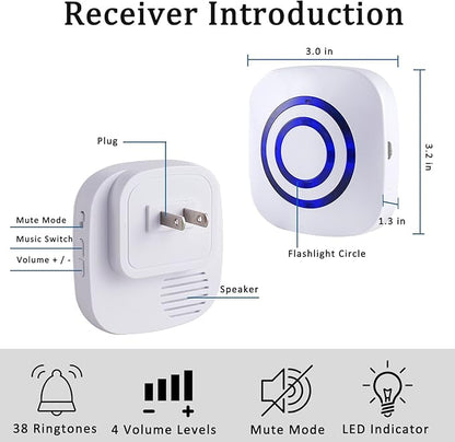 Motion Sensor Alarm, Long Range Wireless Driveway Alarm, Indoor Home Security System Electric Doorbells, 2 Motion Detector and 1 Alarm, 38 Chime Tunes, LED Indicator
