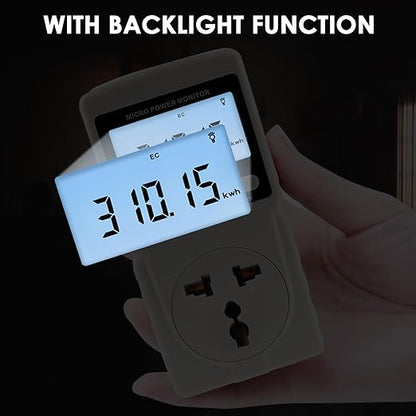 Electricity Monitor, Digital Power Overload Protection LCD Plug in Power Watt Voltage Meter, 8 Display Modes for Energy Saving, Watt Meter Outlet, Energy Consumption Factor, Power Consumption Monitor