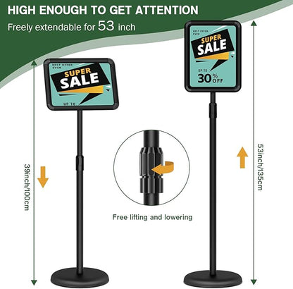 Sign Holder - 8.5x11 inch Sign Stand Holder Adjustable Display Stand Floor Standing Sign Holder, Signage Stand with Snap-Open Frame Display for Malls,Schools,Restaurants (Black)