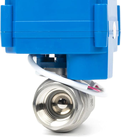 U.S. Solid Motorized Ball Valve with Manual Function - 3/4" Stainless Steel, Full Port, 85-265V AC, 2-wire Automatic Return, Normally Closed