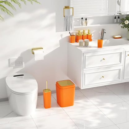 Bathroom Set - Bathroom Sets with Shower Curtain and Rugs, Bathroom Accessory Set, Orange Bathroom Accessories Set with Trash Can, Toilet Brush and Soap Dispensers
