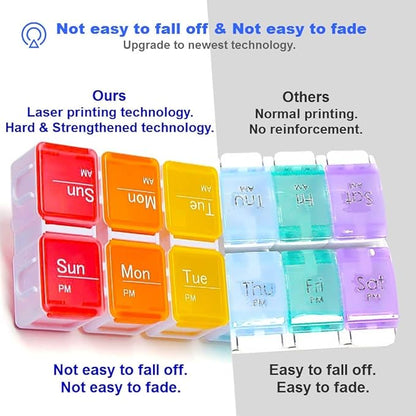 7 Day Medicine Pill Organizer, 4 Reminder Alarms, Loud Sound, 14 Large Compartments, Large Screen, Moisture-Proof, Travel Weekly/Daily Pill Box/Organizer/Case/Container/Dispenser, AM/PM 2 Times a Day