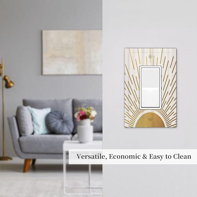 Decorative Outlet Covers Boho Mid Century Gold Sun Sunbeams 1 Gang Rocker Light Switch Cover Plate Single Wall Plates for Electrical Outlets Switch Plate Covers Faceplate for Home Decor