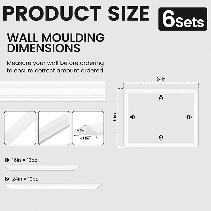 Peel and Stick Wainscoting Panels Kit, 6 Sets 16''x24'' Premade Wall Molding Peel and Stick Panels for Interior Wall Trim, Easy DIY Wainscoting Panels Peel and Stick Decor