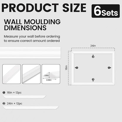 Peel and Stick Wainscoting Panels Kit, 6 Sets 16''x24'' Premade Wall Molding Peel and Stick Panels for Interior Wall Trim, Easy DIY Wainscoting Panels Peel and Stick Decor
