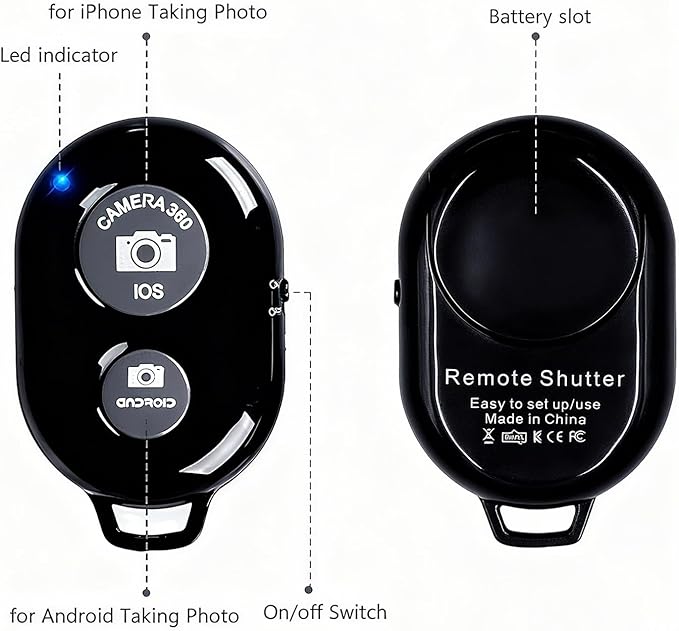 Cellphone Remote Shutter for Smartphones and Tablets, AOQIYUE Wireless Camera Remote Control Compatible with iPhone/Android Cellphone Wrist Strap Included (Black-Pink-Purple)