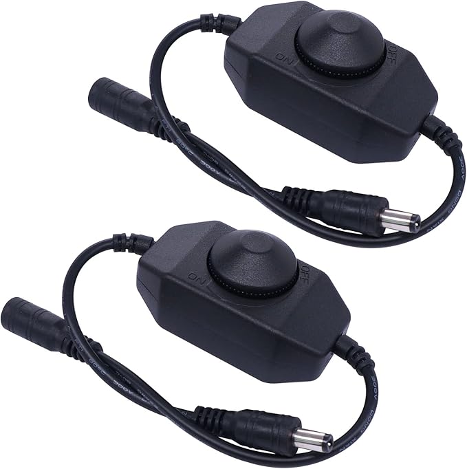 weideer 2Pcs DC12V-24V LED Strip Lights Dimmer Switch PWM Rotary Dimmer Controller Inline Dimmer Switch for LED String Lights Christmas Lights Black K-018-BK