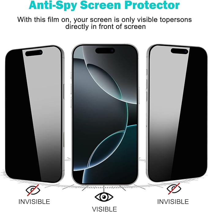 PEHAEL 3+3Pack for iPhone 16 Pro Privacy Screen Protector with Camera Lens Protector Full Coverage Anti-Spy Tempered Glass Film 9H Hardness Easy Installation Bubble Free [6.3 inch]