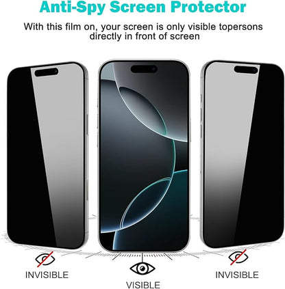 PEHAEL 3+3Pack for iPhone 16 Pro Privacy Screen Protector with Camera Lens Protector Full Coverage Anti-Spy Tempered Glass Film 9H Hardness Easy Installation Bubble Free [6.3 inch]