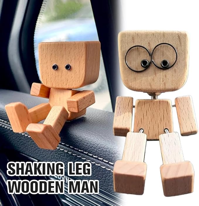 Shaking Wooden Man Figurine - 12 Magnetic Changeable Faces, Handmade Shaking Feet Wooden Doll for Car Dashboard Decorations, Funny & Creative Desktop Office Desk Decor (White 2pcs)