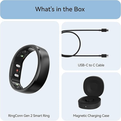 RingConn Gen 2, World’s First Smart Ring with Sleep Apnea Monitoring, No APP Subscription, 12-Day Battery Life, Stress/Heart Rate/Women's Health Tracker, Android & iOS Compatible (Black, Size 12)