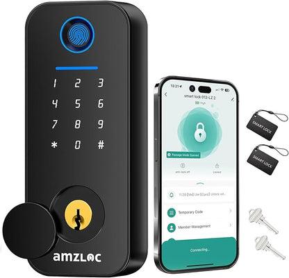 Smart Deadbolt Door Lock with Keypad:Amzloc Fingerprint Keyless Entry Door Lock, Smart Lock for Front Door,Bluetooth APP Control,Auto Lock,Easy Install,IP65 Waterproof