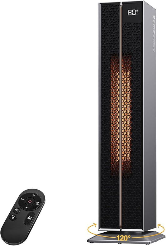 Electric Heaters for Indoor Use, 32” Space Heater Large Room with Remote, 120° Oscillation, 5 Heat Levels, 3 Modes, Multiple Safety Protections, 1500W Ceramic Tower Heater for Bedroom, Silver