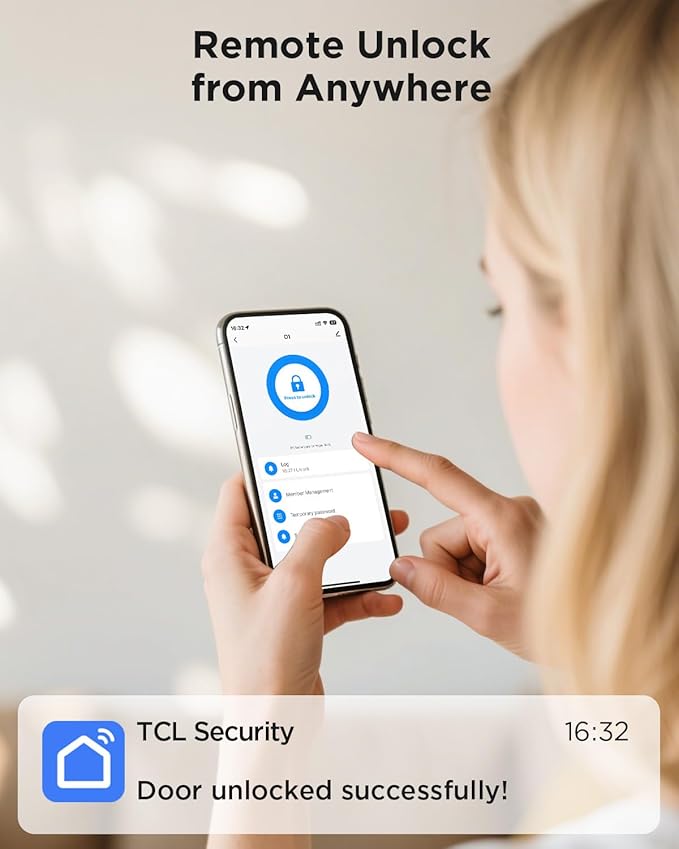 TCL Smart Lock D1, Fingerprint Keyless Entry Front Door Lock, Wi-Fi Keypad Deadbolt Lock, Works with Alexa/Google Assistant, Easy Installation, Remote Control, Auto-Lock(Black)
