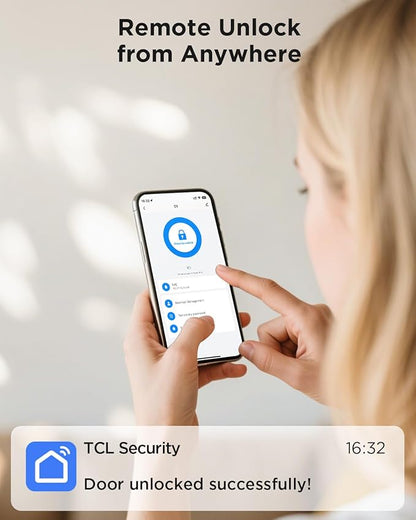TCL Smart Lock D1, Fingerprint Keyless Entry Front Door Lock, Wi-Fi Keypad Deadbolt Lock, Works with Alexa/Google Assistant, Easy Installation, Remote Control, Auto-Lock(Black)
