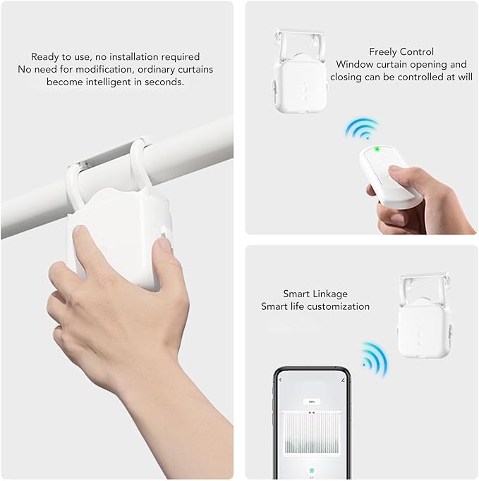 Solar Powered Smart Curtain Motor, APP Remote Control Automatic Curtain Opener Compatible with Roman Rod U Shape I Beam Tracks, with Voice Control for Home