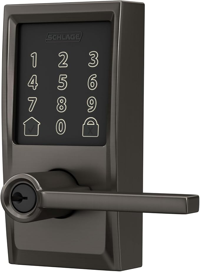 Schlage FE789WBCEN530LAT Encode Century WiFi Latitude Lever Smart Keyless Entry Touchscreen Door Lock, Black Stainless