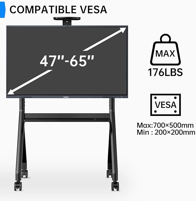 Mobile Smart Board Stand for Interactive Whiteboard 47"-65", Lockable Wheels, Holds up to 176lbs, for Office Classroom Home(Model: FD570)