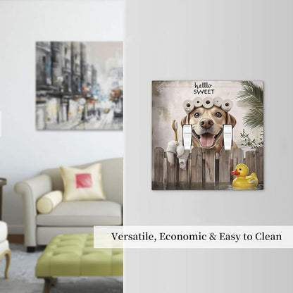 Funny Dog Rustic Farmhouse Wooden Fence Labrador Decorative Switch Plates 2 Gang Double Toggle Outlet Light Switch Cover Wall Plate Electrical Faceplate For Kids Room Bathroom Decor