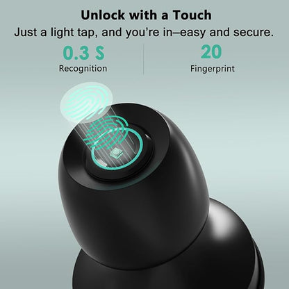 Fingerprint Smart Door Knob, Biometric Keyless Entry Door Lock with App Control & Backup Keys, Thumbprint Round Door Lock, Suitable for Home, Bedroom, Office, and Apartment Matte Black