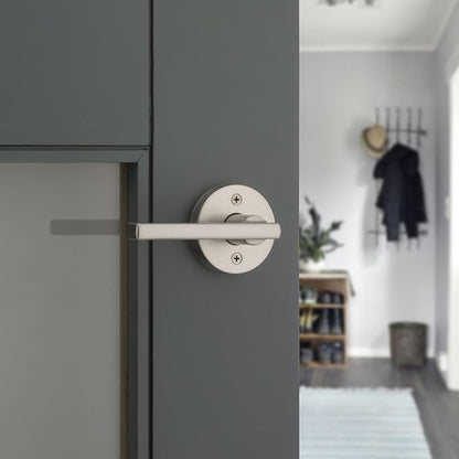 Kwikset Halifax Dummy Door Handle, Single Sided Round Lever for Closets, French Double Doors, and Pantry, Satin Nickel Non-Turning Reversible Interior Push/Pull Lever, with Microban Protection