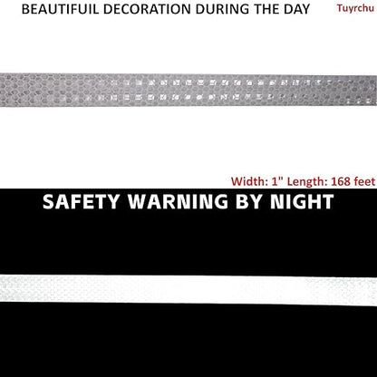 White Reflective Tape Outdoor Waterproof 1 inch Wide, High Visibility Warning Industrial Marking Tape,Safety Stickers (168 feet)